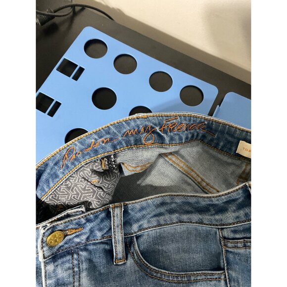 TORY BURCH Pardon My French Medium Wash Frayed Hem Crop Jeans size 28 - Picture 10 of 16